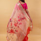 Peachy Pink Floral Handprint Organza Silk Saree