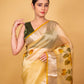 Lemon Yellow Floral Handprint Organza Silk Saree