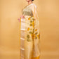 Lemon Yellow Floral Handprint Organza Silk Saree