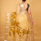 Lemon Yellow Floral Handprint Organza Silk Saree