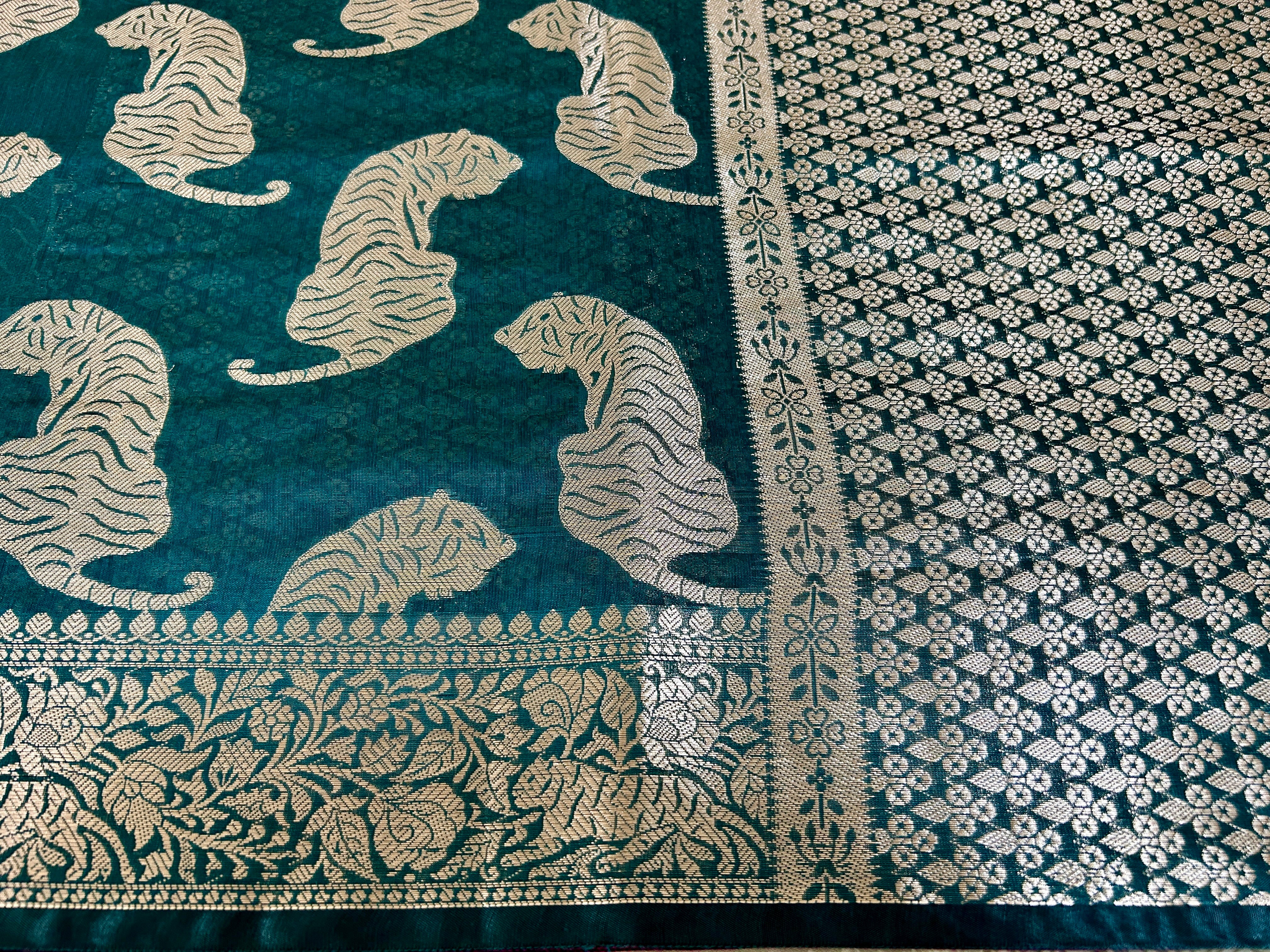 Greenish Blue Chanderi Tiger Zari Woven Saree