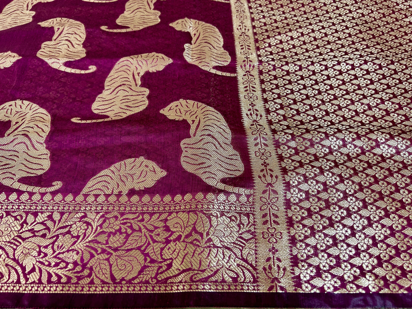 Magenta Chanderi Tiger Zari Woven Saree