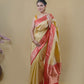 Beige & Red Border Kadhua Katan Banarasi Silk Saree