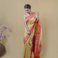 Beige & Red Border Kadhua Katan Banarasi Silk Saree