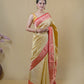 Beige & Red Border Kadhua Katan Banarasi Silk Saree