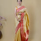 Beige & Red Border Kadhua Katan Banarasi Silk Saree