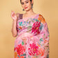 Pink Floral Embellished Organza Silk Saree