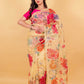 Yellow Floral Embellished Organza Silk Saree