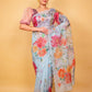 Sky Blue Floral Embellished Organza Silk Saree