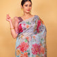 Sky Blue Floral Embellished Organza Silk Saree