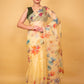 Yellow Floral Embellished Organza Silk Saree