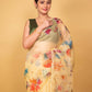 Yellow Floral Embellished Organza Silk Saree