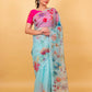 Sky Blue Floral Embellished Organza Silk Saree