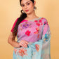 Sky Blue Floral Embellished Organza Silk Saree