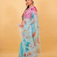 Sky Blue Floral Embellished Organza Silk Saree