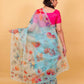 Sky Blue Floral Embellished Organza Silk Saree