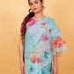 Sky Blue Floral Embellished Organza Silk Saree