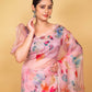 Pink Floral Embellished Organza Silk Saree