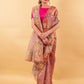 Pink Floral Print Crushed Tissue Saree