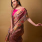 Pink Floral Print Crushed Tissue Saree