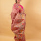 Pink Floral Print Crushed Tissue Saree