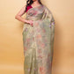 Green Floral Print Embellished Crushed Tissue Saree