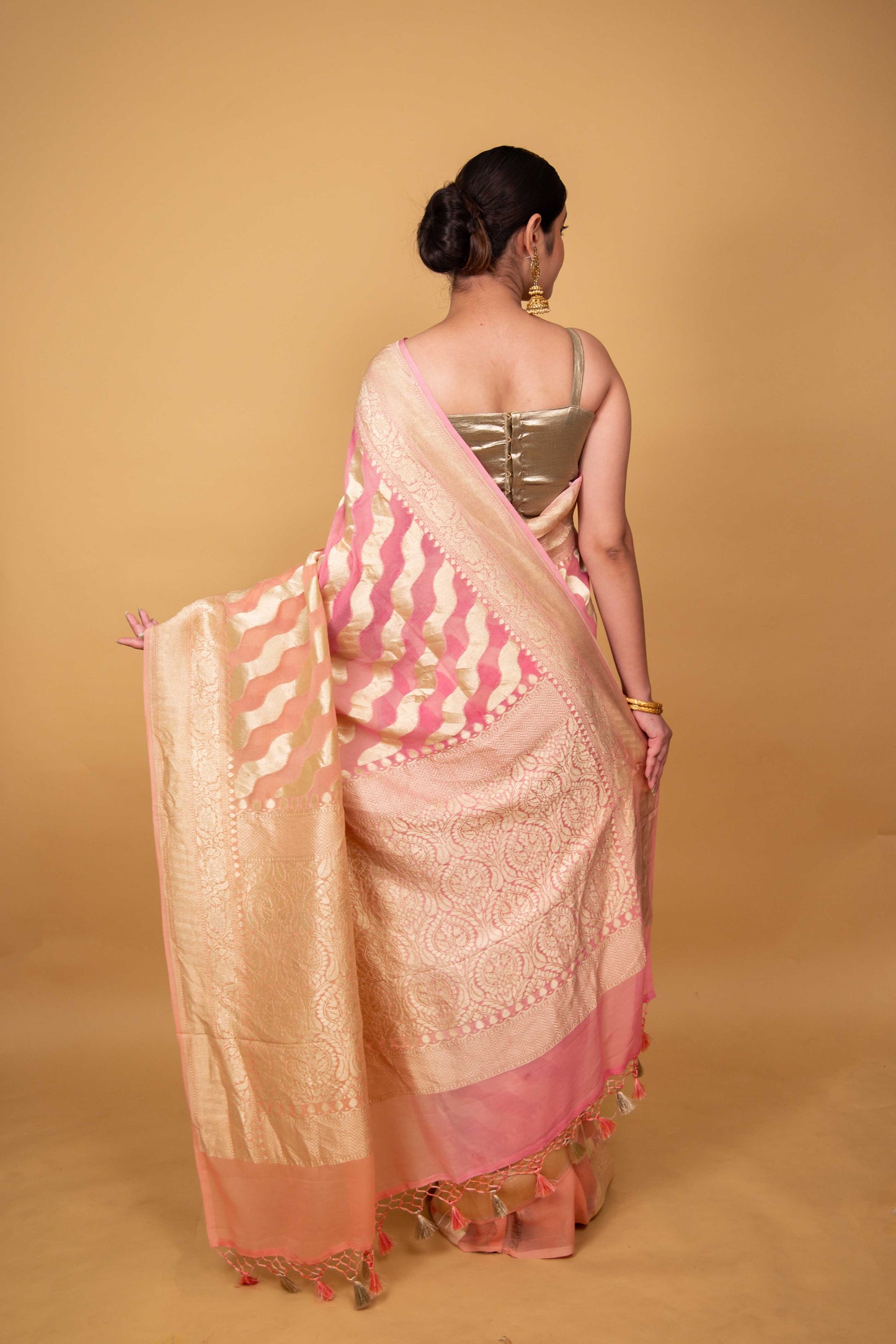 Peach & Pink Shaded Khaddi Banarasi Georgette Silk Saree