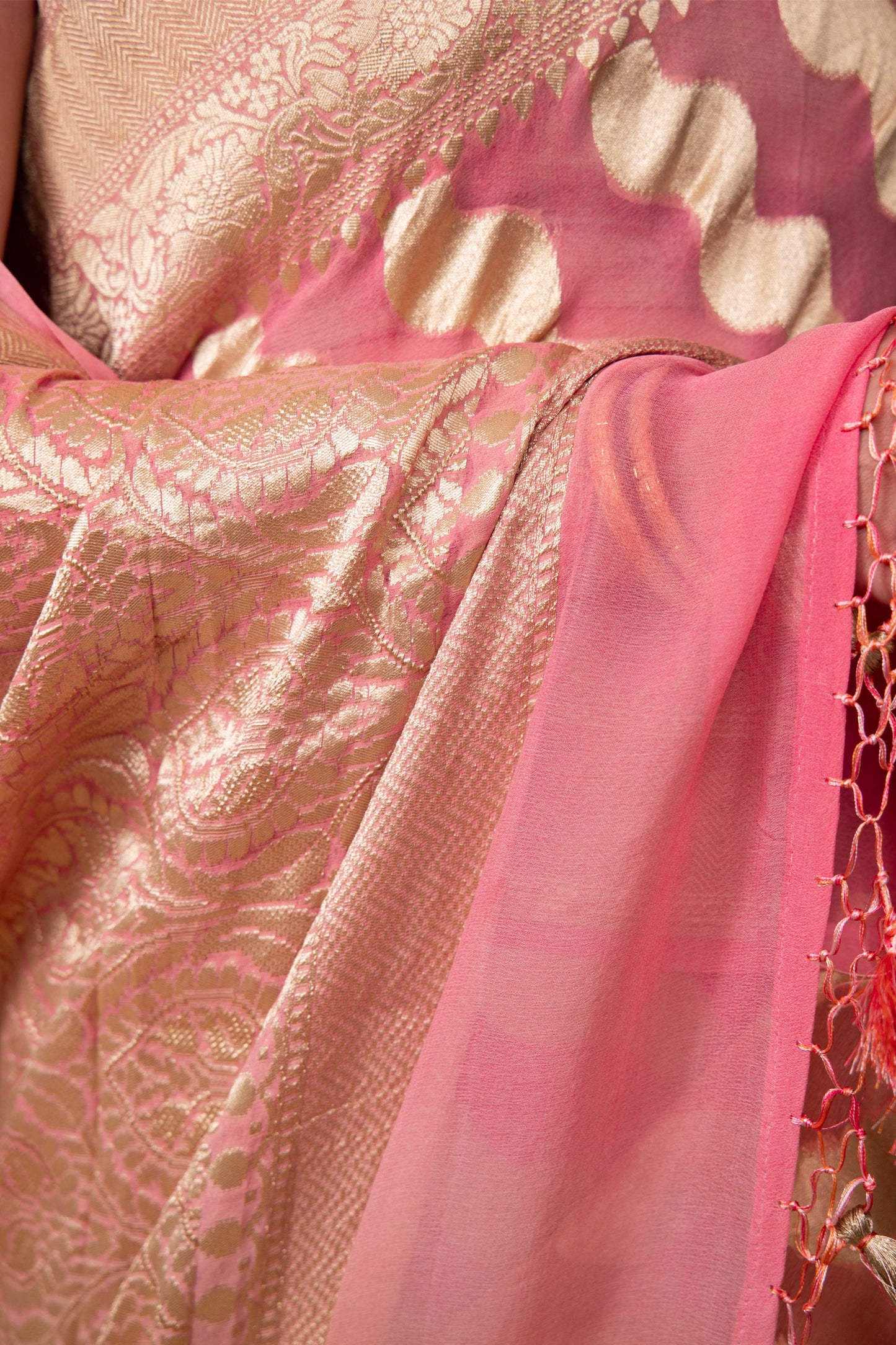 Peach & Pink Shaded Khaddi Banarasi Georgette Silk Saree