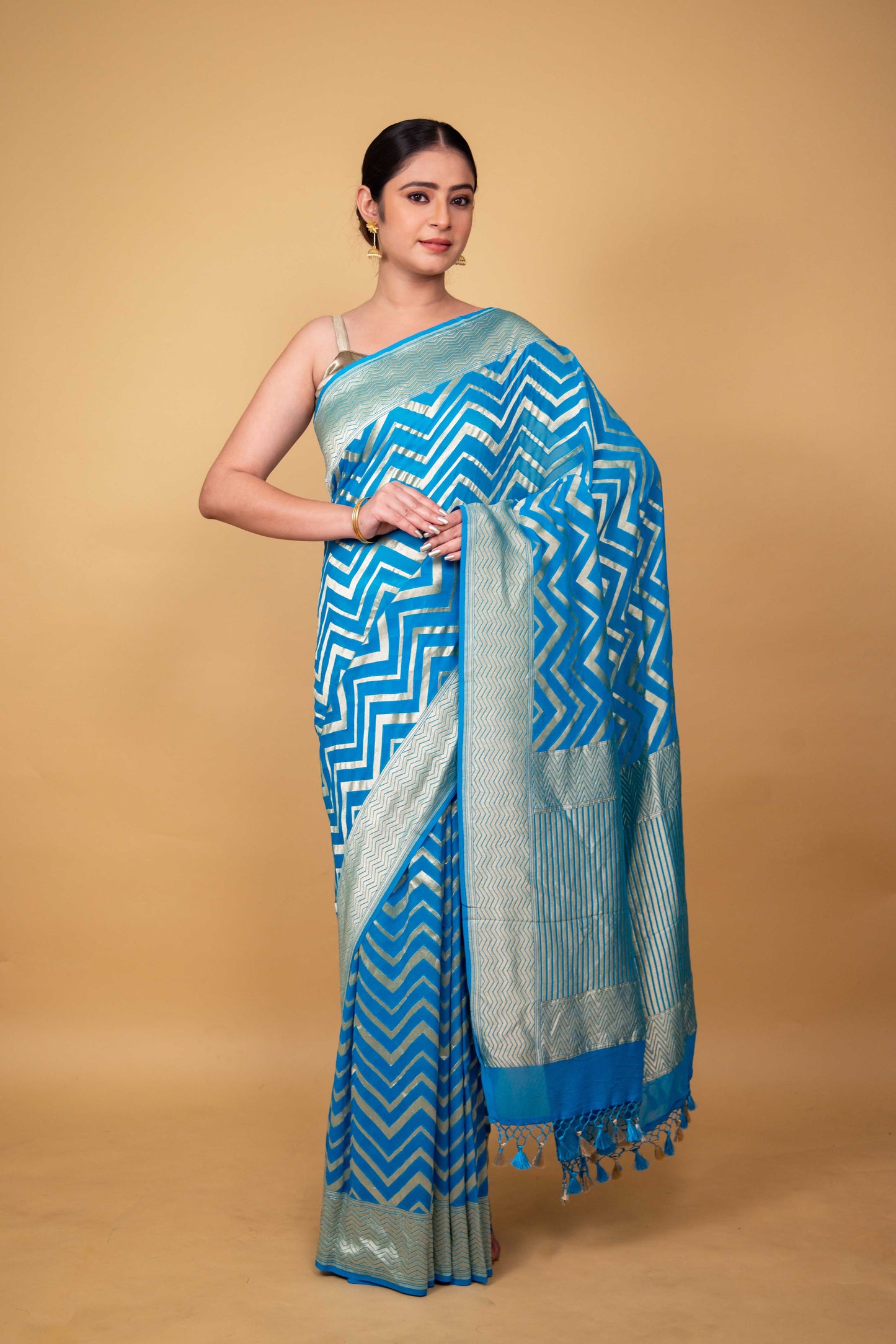 Peacock Blue Khaddi Banarasi Georgette Silk Saree