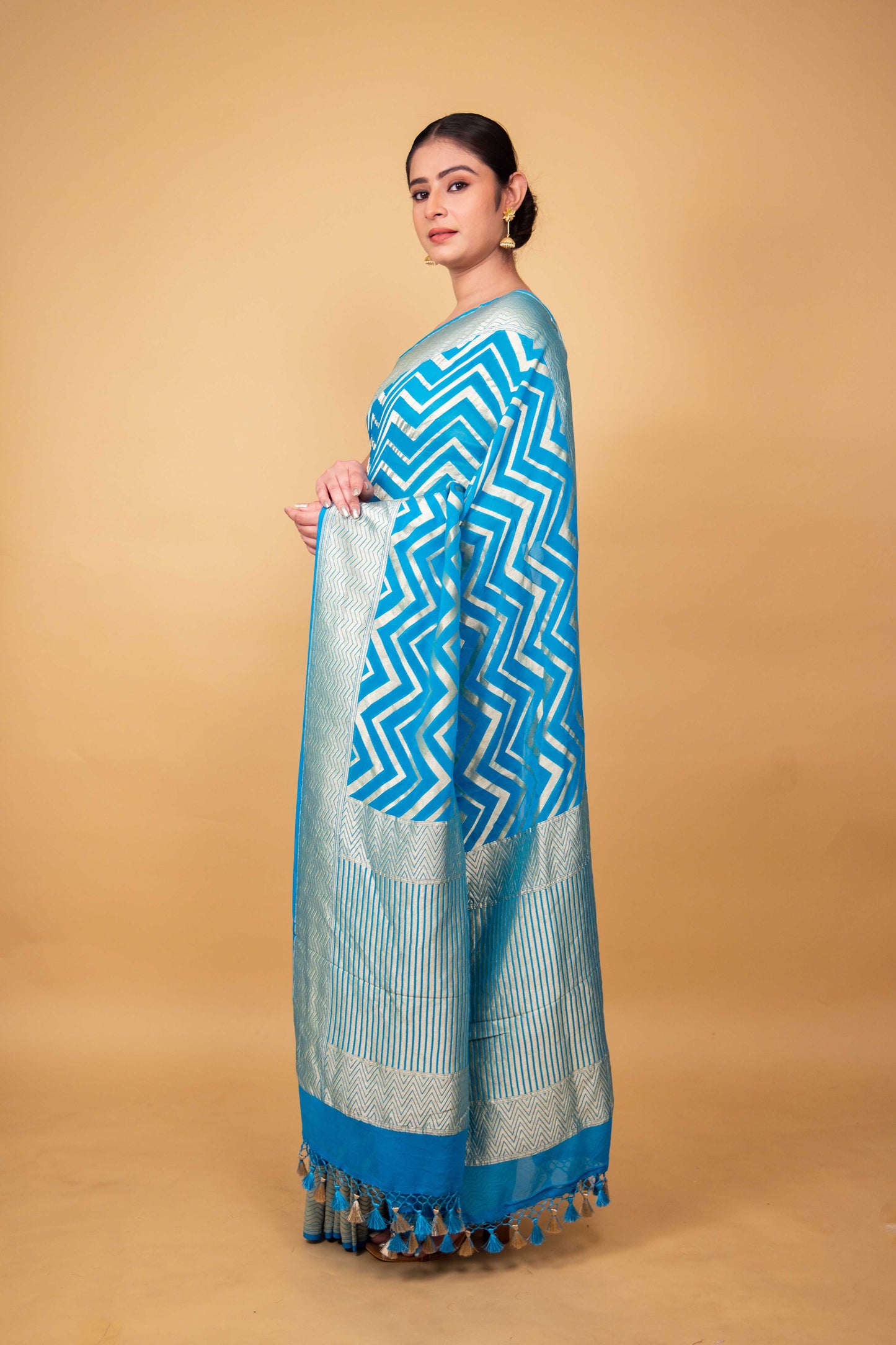 Peacock Blue Khaddi Banarasi Georgette Silk Saree