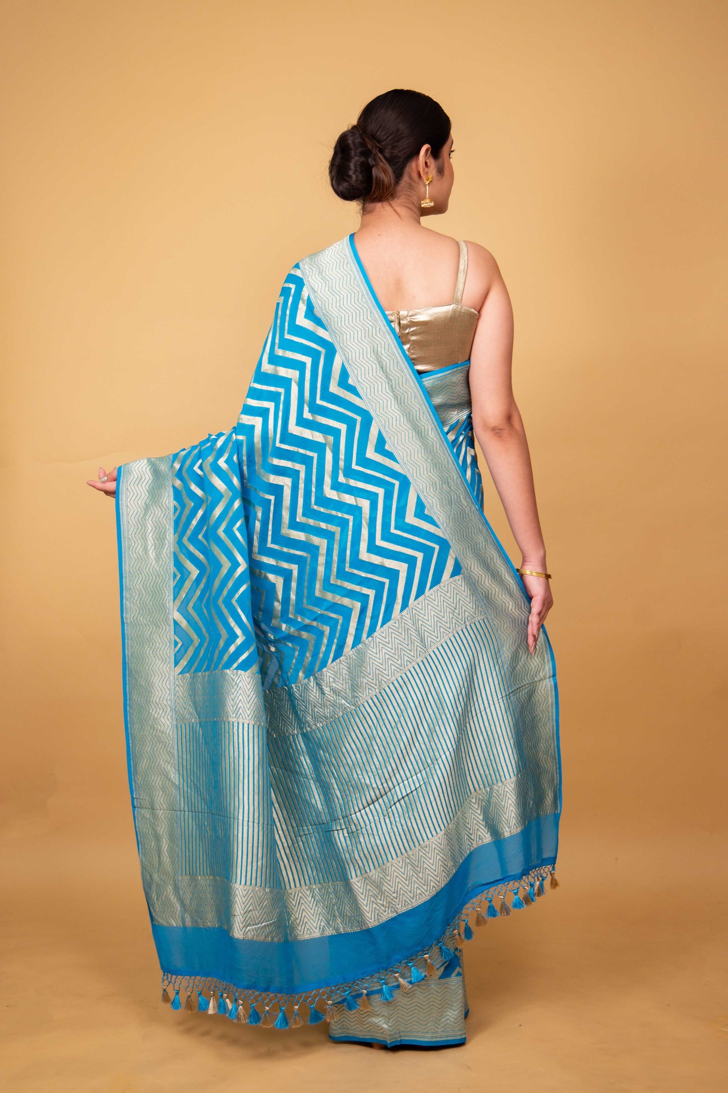 Peacock Blue Khaddi Banarasi Georgette Silk Saree