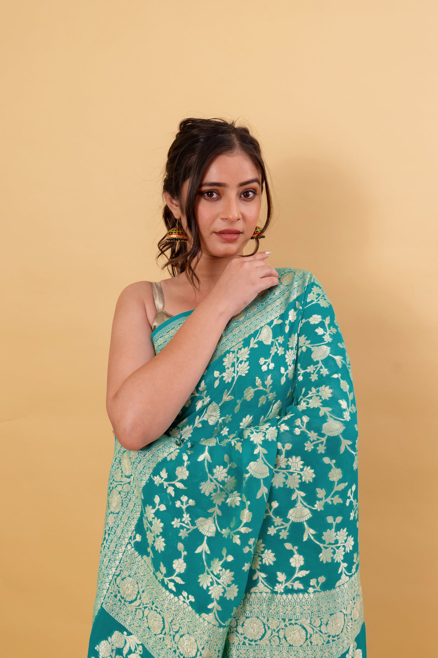 Sea Green Handwoven Khaddi Banarasi Georgette Silk Saree