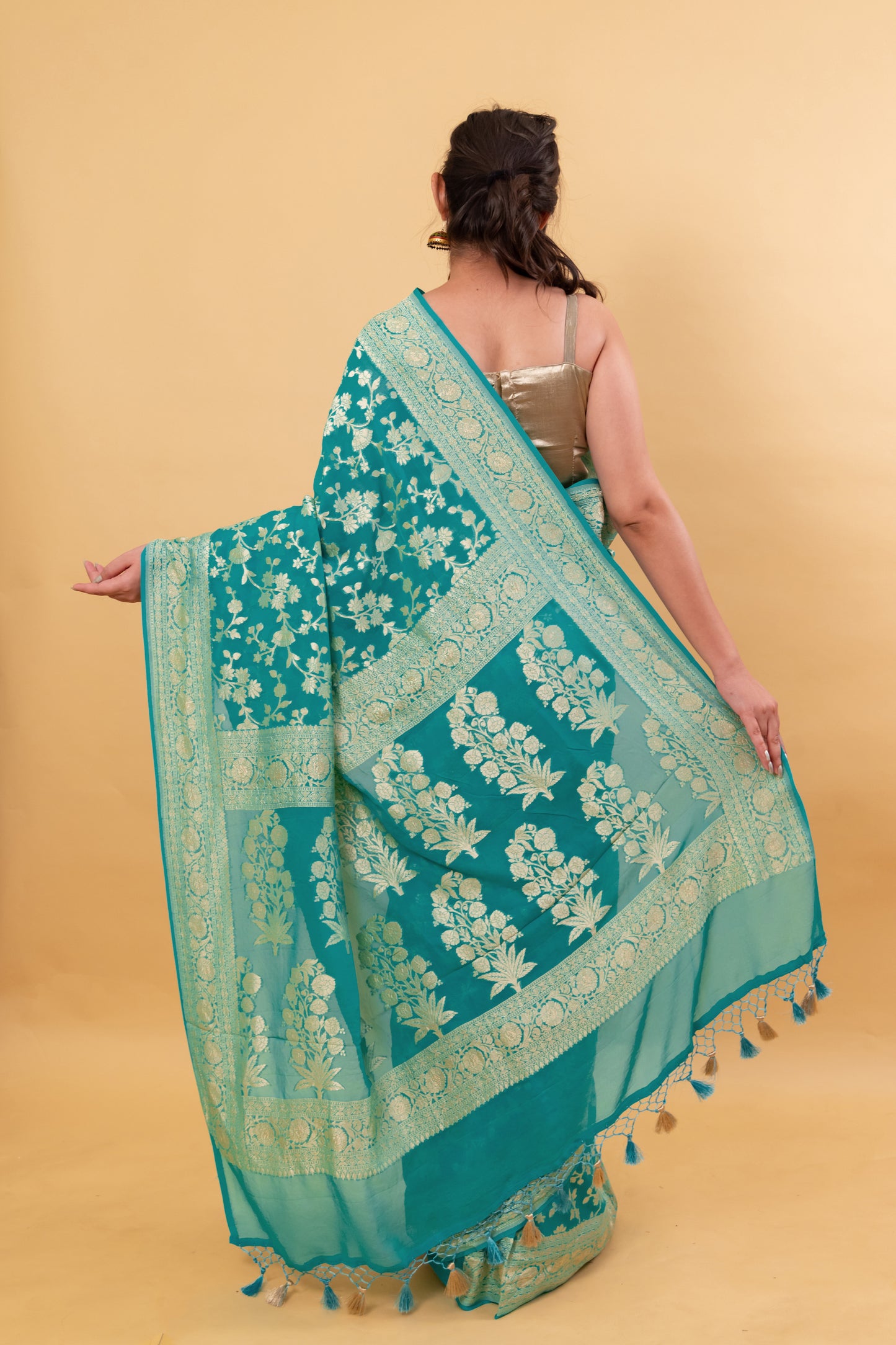 Sea Green Handwoven Khaddi Banarasi Georgette Silk Saree