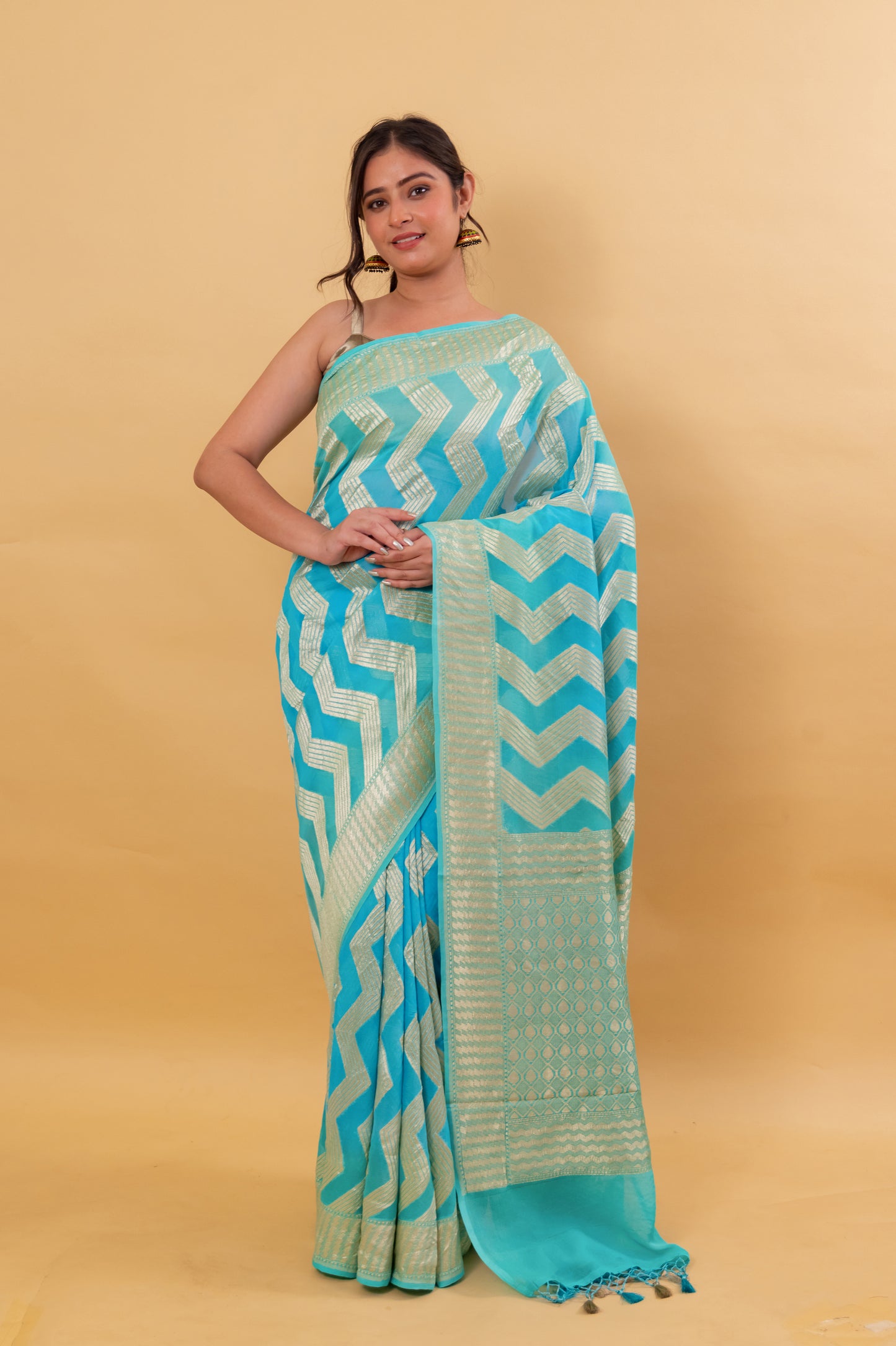 Green & Blue Shaded Khaddi Banarasi Georgette Silk Saree