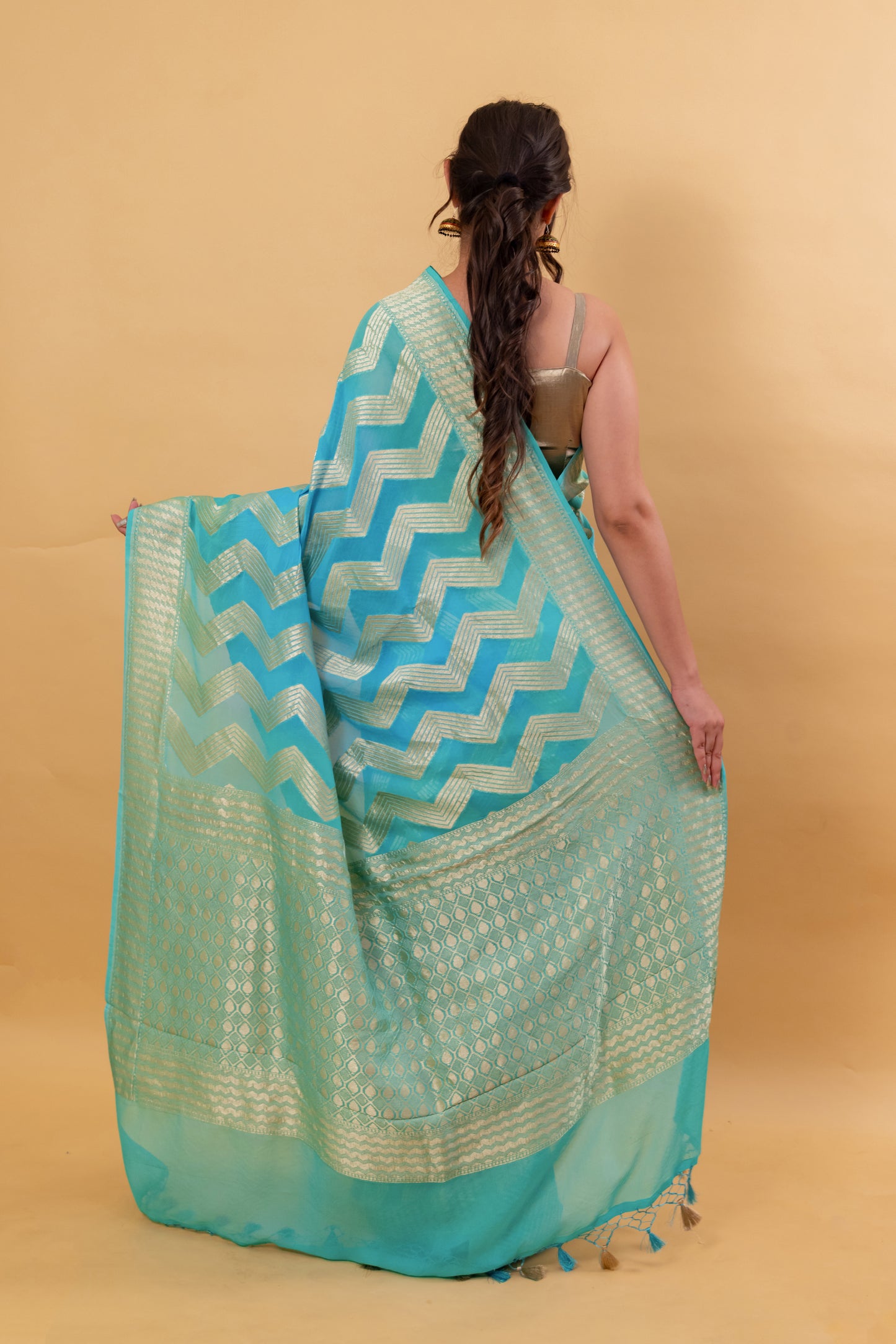 Green & Blue Shaded Khaddi Banarasi Georgette Silk Saree