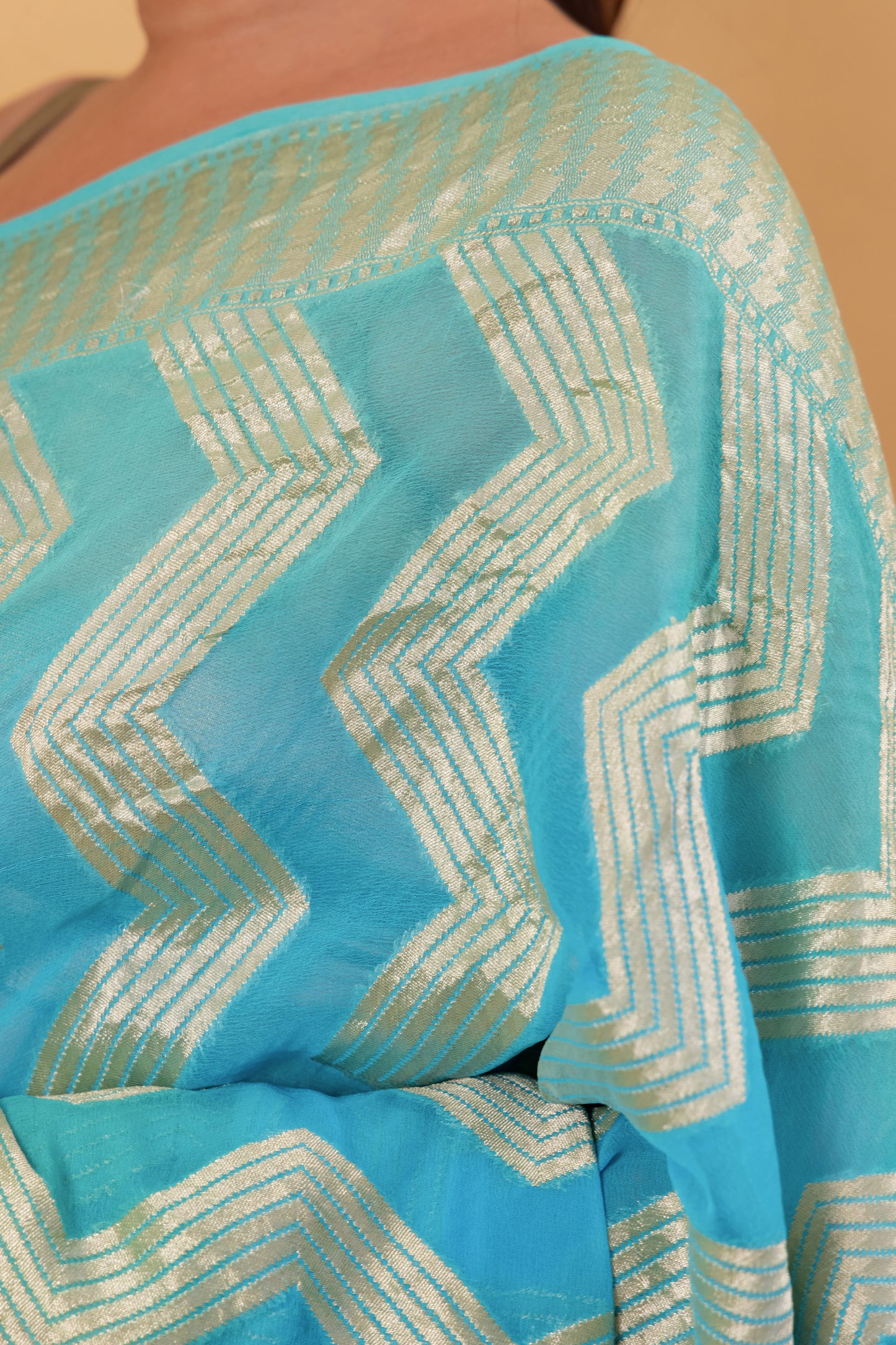 Green & Blue Shaded Khaddi Banarasi Georgette Silk Saree