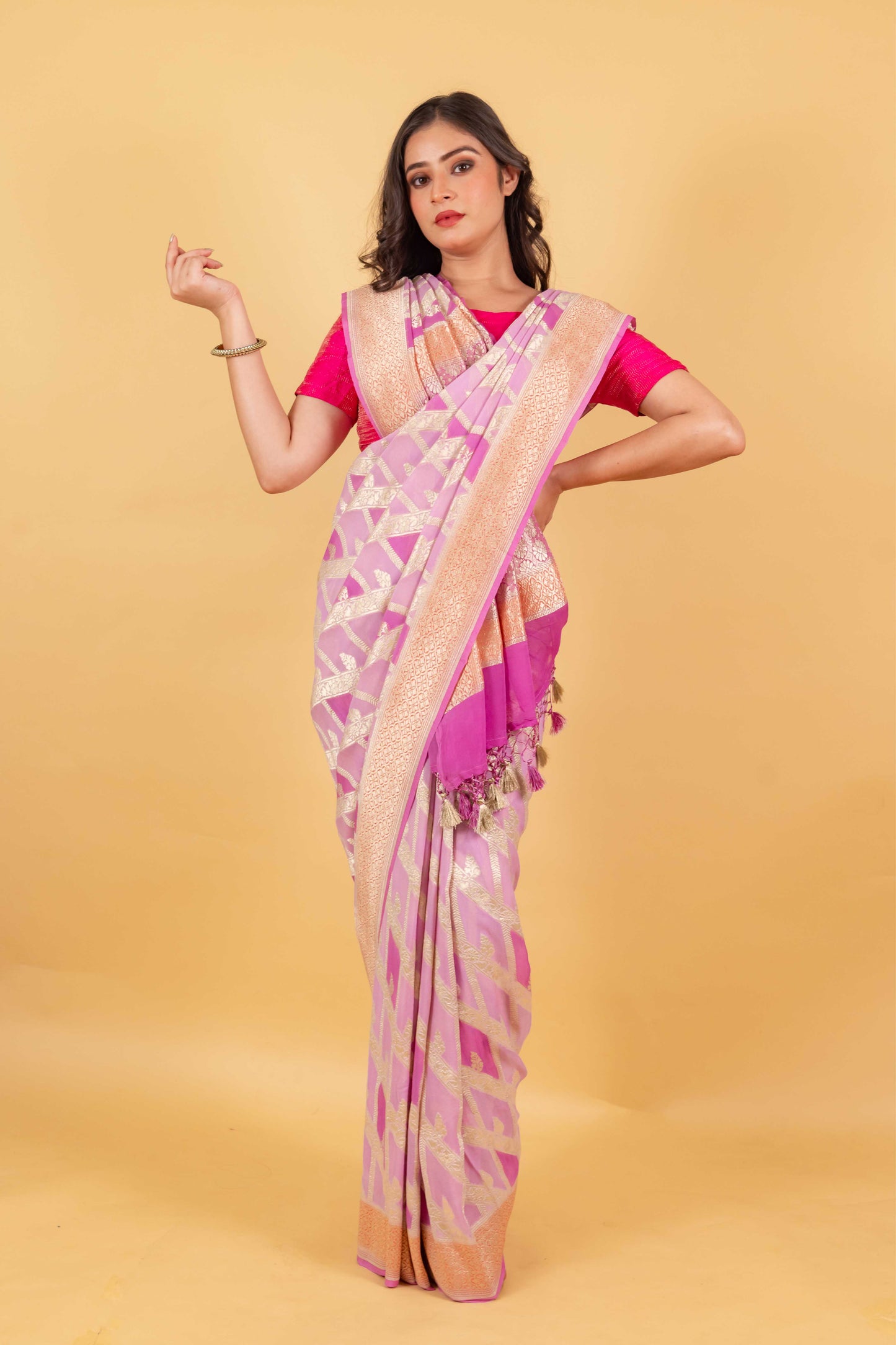 Lavender Rangkat Khaddi Banarasi Georgette Silk Saree