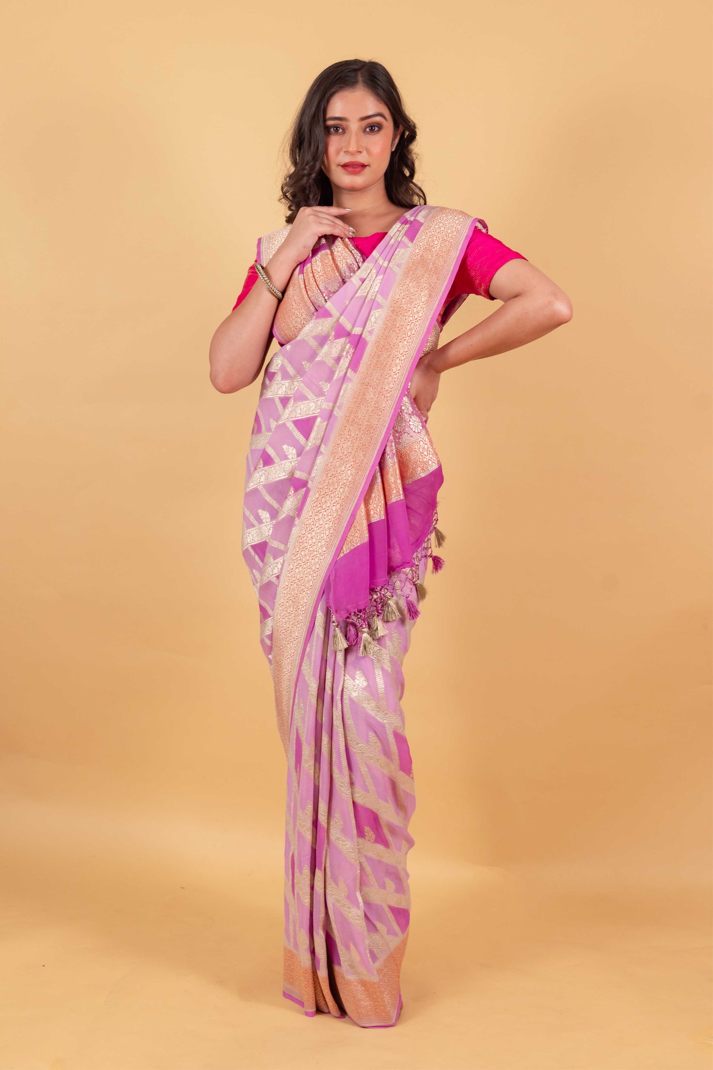 Lavender Rangkat Khaddi Banarasi Georgette Silk Saree