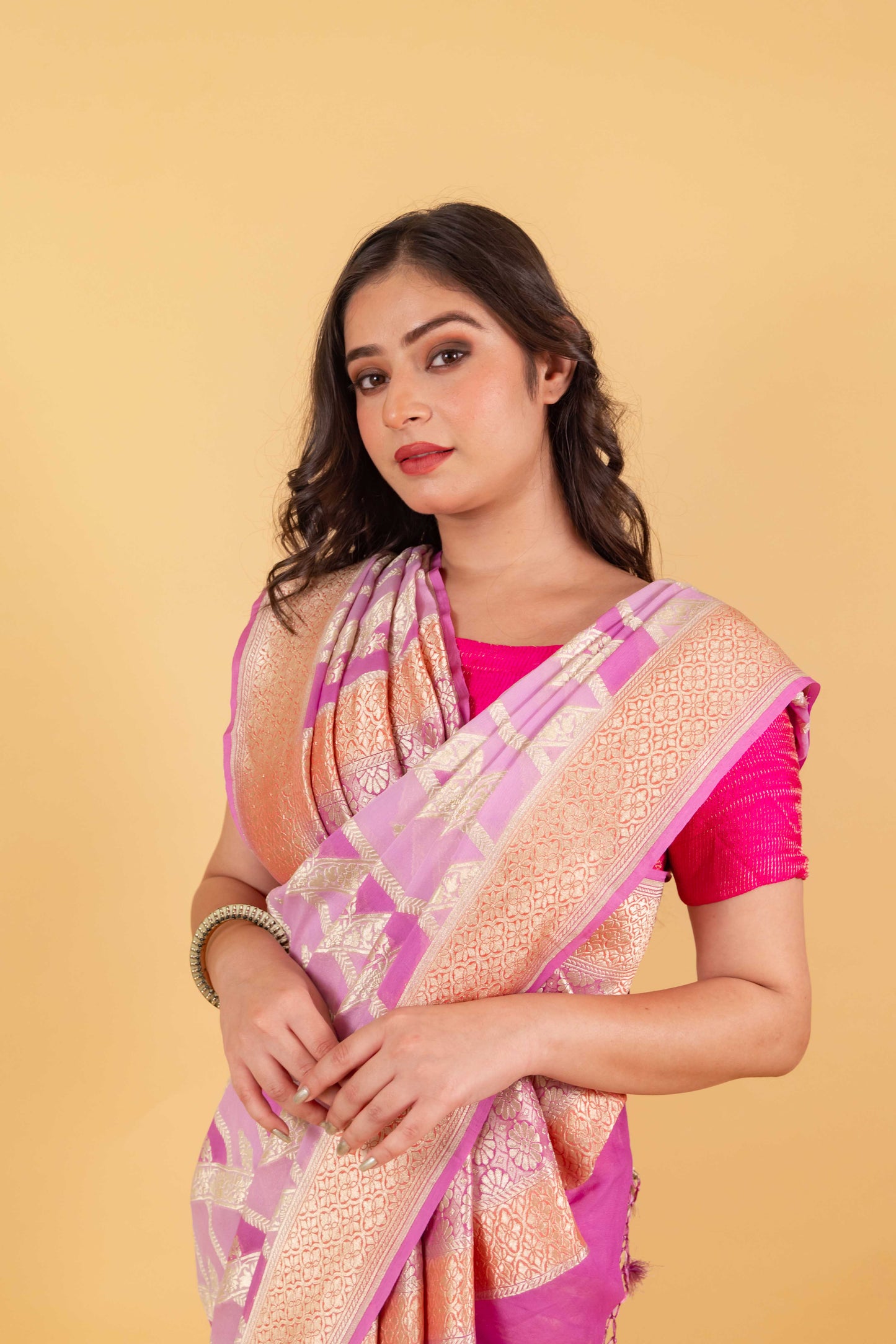 Lavender Rangkat Khaddi Banarasi Georgette Silk Saree