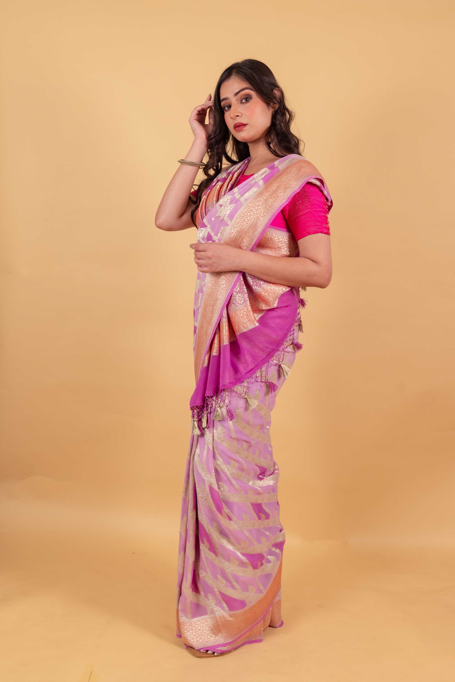 Lavender Rangkat Khaddi Banarasi Georgette Silk Saree