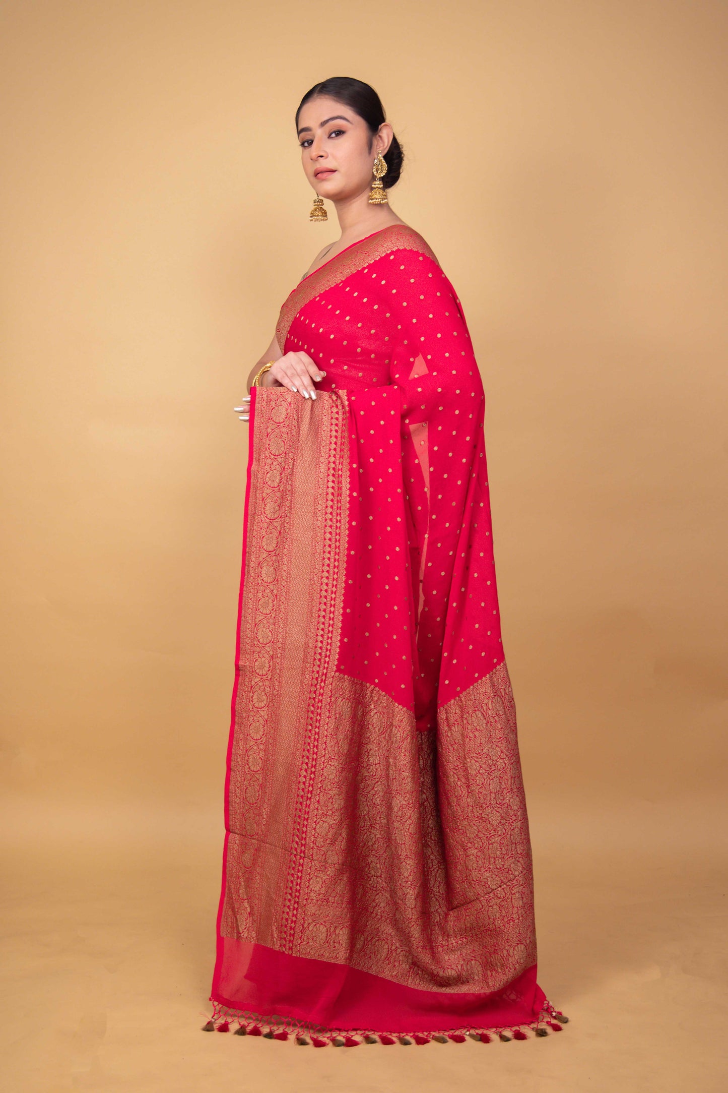 Cherry Red Khaddi Banarasi Georgette Silk Saree