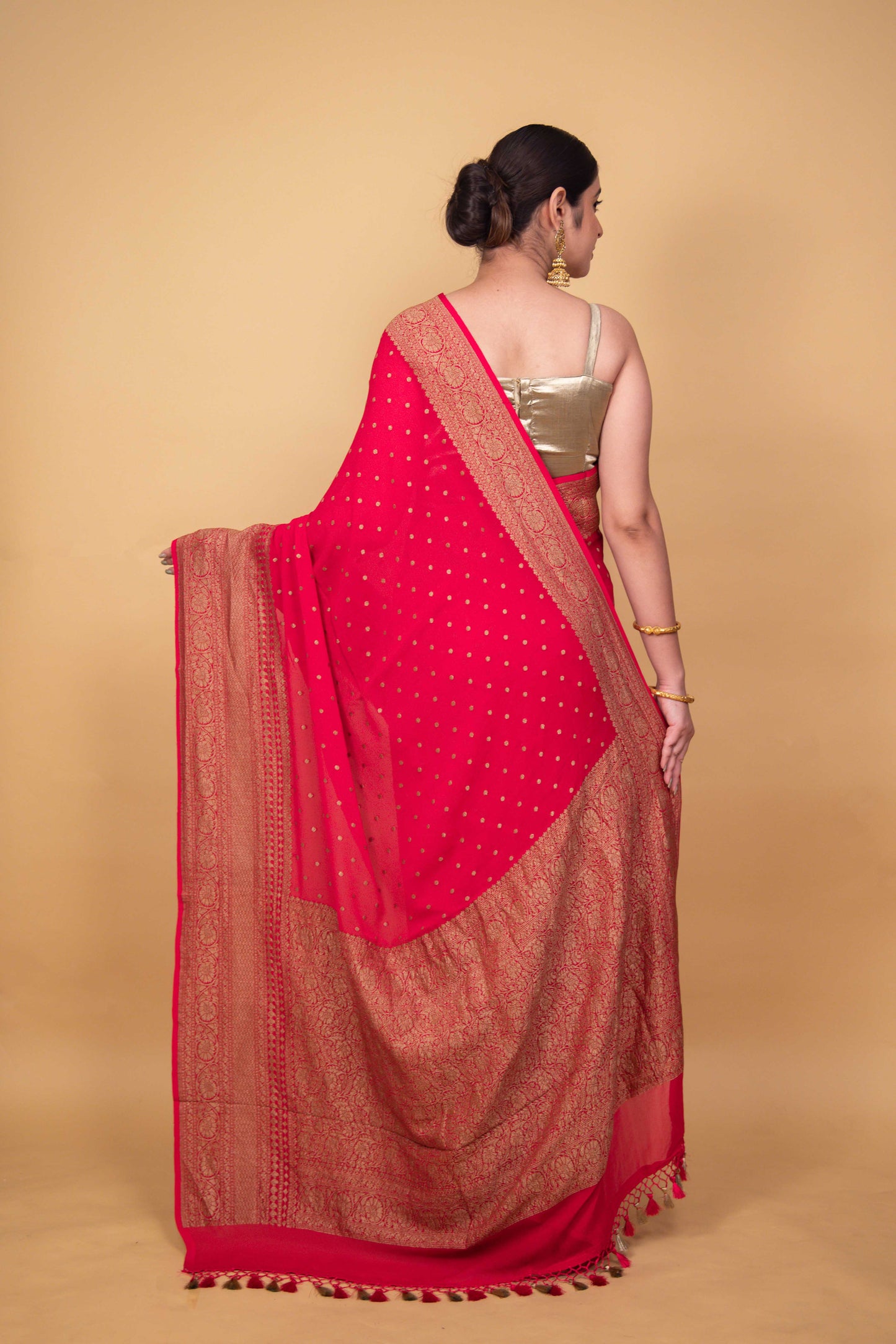 Cherry Red Khaddi Banarasi Georgette Silk Saree