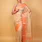 Peach & Beige  Embroidered Tissue Banarasi Silk Saree