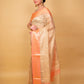 Peach & Beige  Embroidered Tissue Banarasi Silk Saree