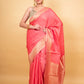 Peachy Pink Organza Satin Fancy Banarasi Saree