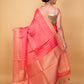 Peachy Pink Organza Satin Fancy Banarasi Saree