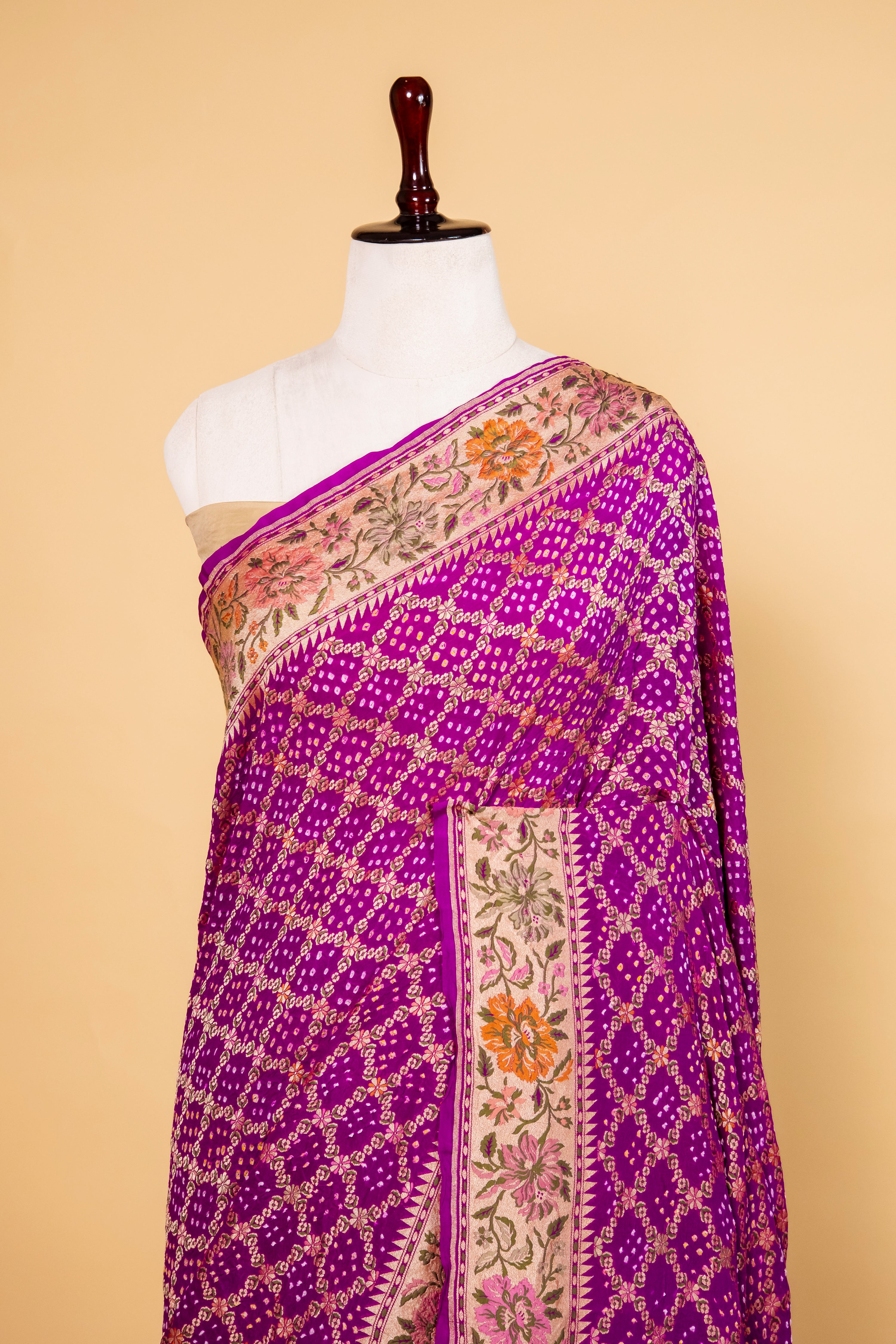 Magenta Floral Bandhani Georgette Silk Saree