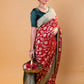 Red & Green Floral Khaddi Georgette Silk Saree