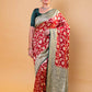 Red & Green Floral Khaddi Georgette Silk Saree