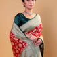 Red & Green Floral Khaddi Georgette Silk Saree